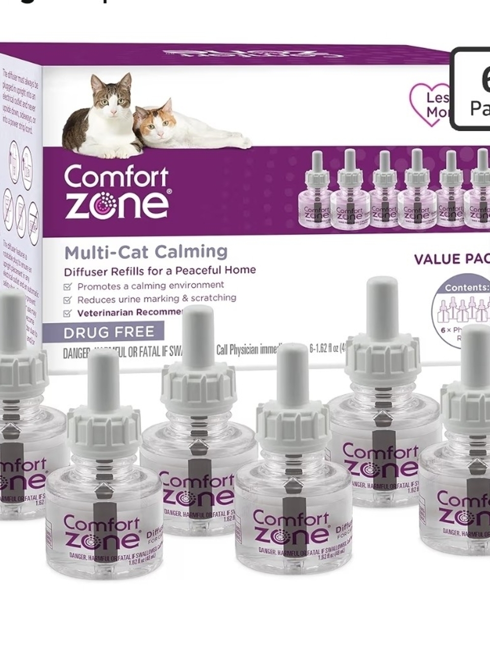 Comfort Zone Multi-Cat Calming Diffuser Refills — Purple/White 6 Bottles